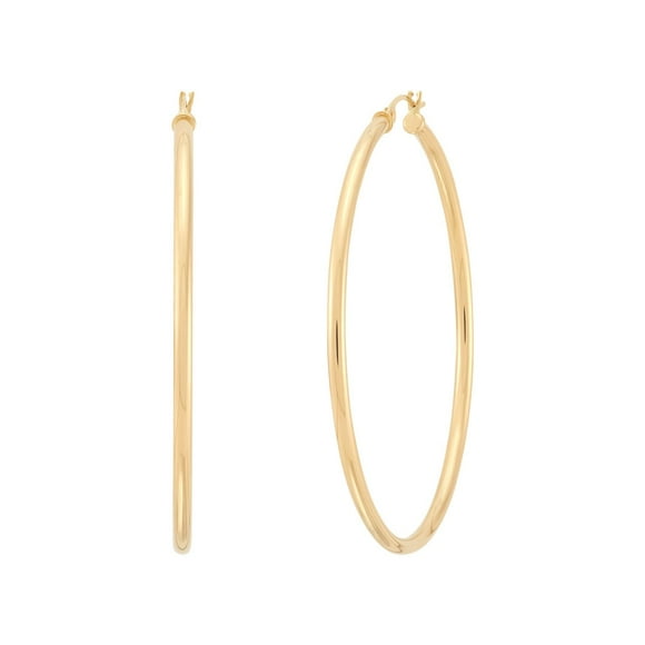 High Polish Round Tube Hoop Earrings in 14K Gold