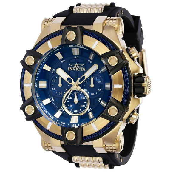 Invicta Men's Bolt Quartz 52mm Gold Tone Stainless Steel & Black Silicone, Blue Dial