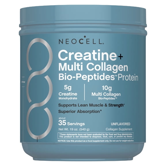 NeoCell® Creatine + Multi Collagen Bio-Peptides™ Protein Unflavored Powder, 19 oz (540 g)