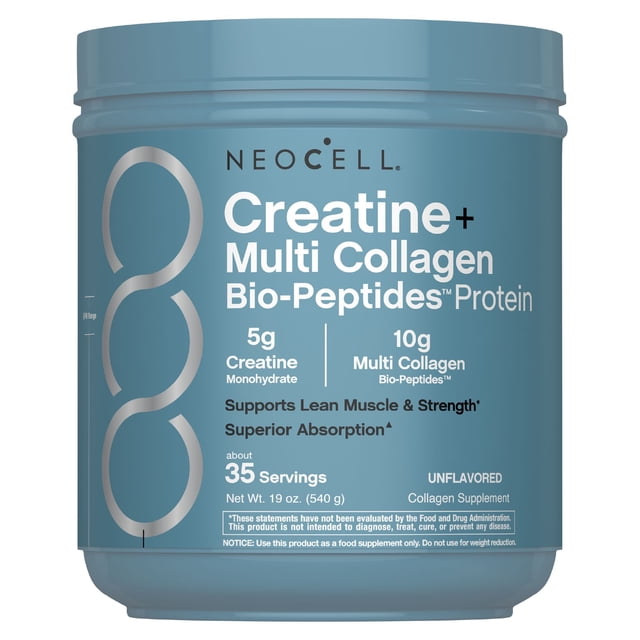 NeoCell® Creatine + Multi Collagen Bio-Peptides™ Protein Unflavored Powder, 19 oz (540 g)