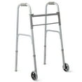 thumbnail image 1 of Medline Adjustable Easy Care Two-Button Folding Walker With 5" Wheels, Gray, 1 of 7