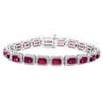 thumbnail image 1 of Emerald Cut Lab Created Gemstone Halo Tennis Bracelet in Sterling Silver, 1 of 5