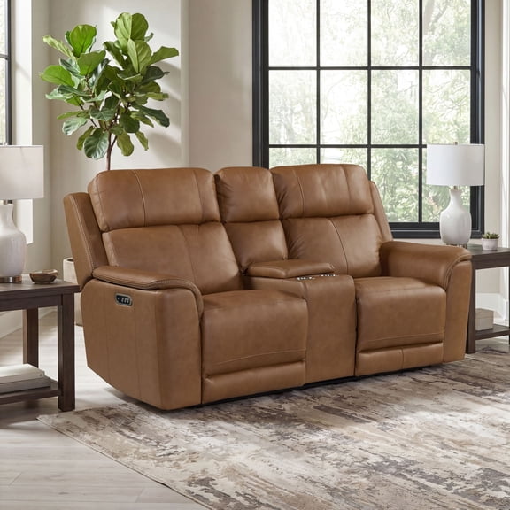 Society Den Walker Power Motion Loveseat with Console, Power Headrest and Lumbar
