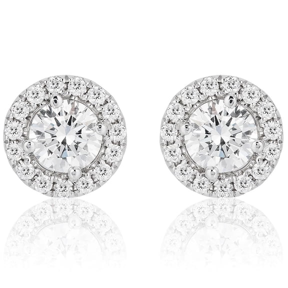 Round Cut Halo Diamond Stud Earrings in 18K Gold