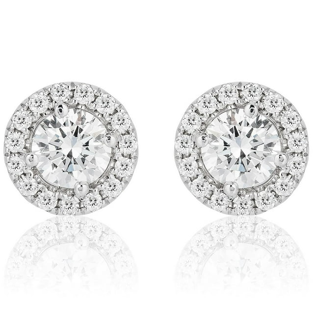 Round Cut Halo Diamond Stud Earrings in 18K Gold
