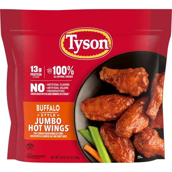 Tyson Bone-In Buffalo Style Hot Chicken Wings, Frozen, 4 lbs.