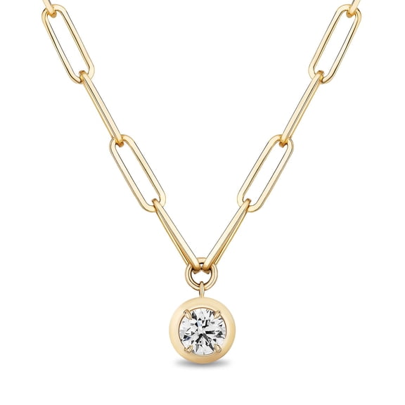Round Cut Diamond Paperclip Necklace in 14K Gold