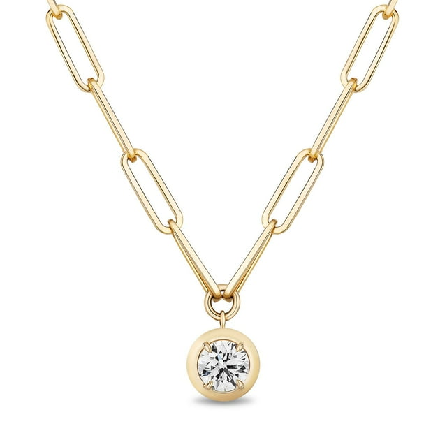 Round Cut Diamond Paperclip Necklace in 14K Gold