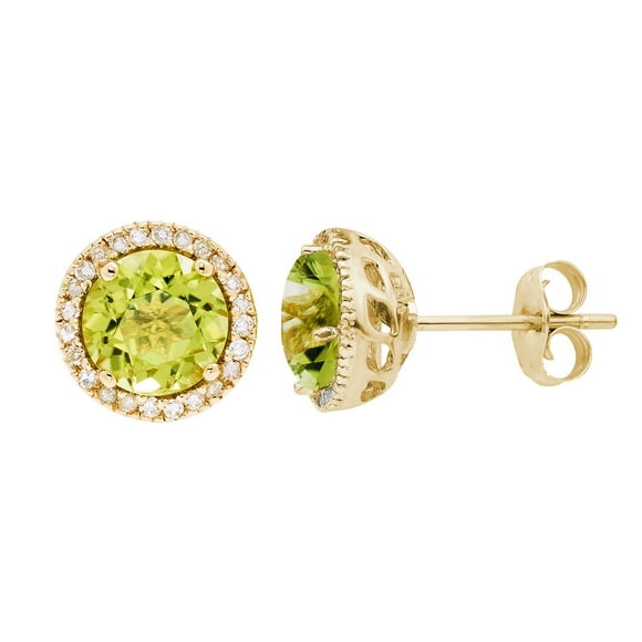 Round Cut Gemstone & 0.13 CT. T.W. Halo Diamond Stud Earrings in 14K Gold