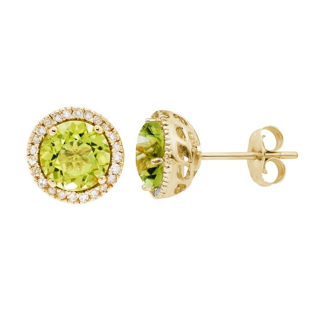 Round Cut Gemstone Halo Diamond Stud Earrings in