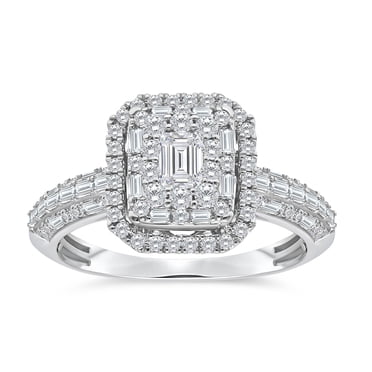 0.95 CT.T.W. Emerald Cut Diamond Ring in 14K White Gold