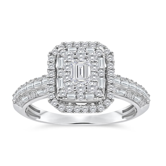 0.95 CT.T.W. Emerald Cut Diamond Ring in 14K White Gold