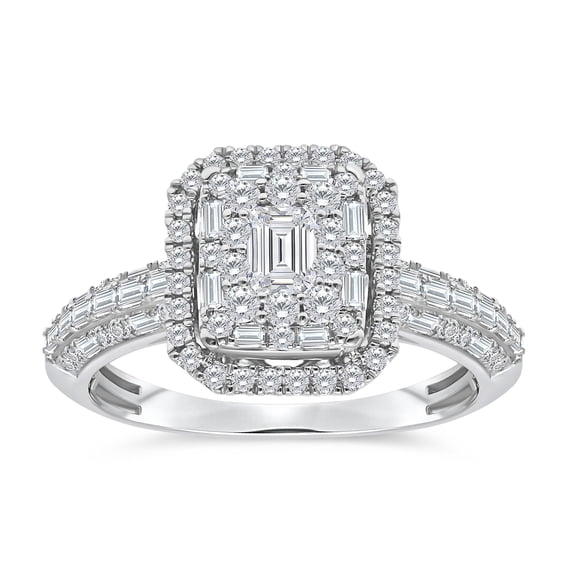 0.95 CT.T.W. Emerald Cut Diamond Ring in 14K White Gold