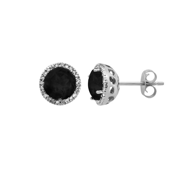 Round Cut Gemstone & 0.13 CT. T.W. Halo Diamond Stud Earrings in 14K Gold