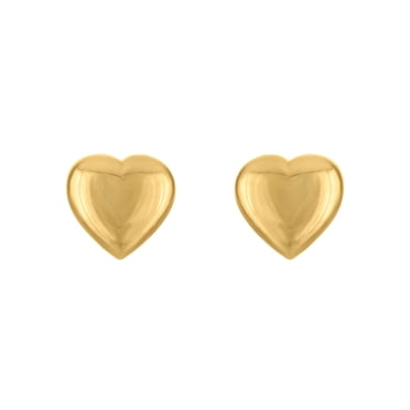 14K Yellow Gold High-Polish Puffed Heart Stud Earrings
