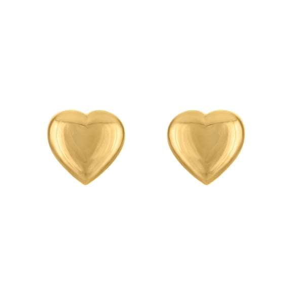 14K Yellow Gold High-Polish Puffed Heart Stud Earrings