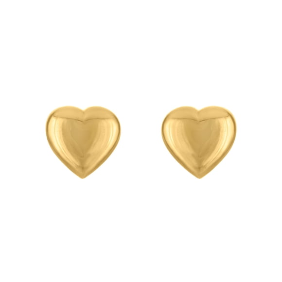 14K Yellow Gold High-Polish Puffed Heart Stud Earrings