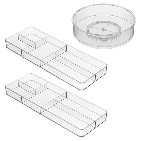 iDesign Cosmetic Drawer Organizer and Lazy Susan Storage Set, Clear, Set of 3