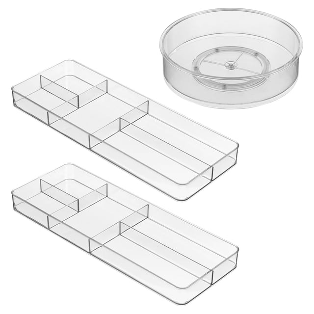 iDesign Cosmetic Drawer Organizer and Lazy Susan Storage Set, Clear, Set of 3