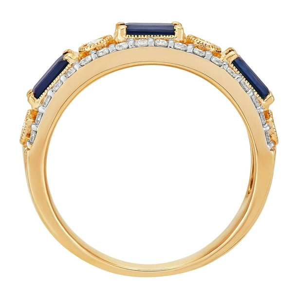 Emerald Cut Gemstone & 0.50 CT.T.W. Diamond Accent Band in 14K