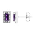 thumbnail image 1 of Baguette Cut Gemstone & 0.12 CT. TW Diamond Stud Halo Earrings in 14K Gold, 1 of 5
