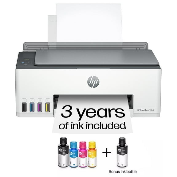 HP Smart Tank 5104 Wireless All-in-One Inkjet Printer w/Bonus Black Ink Bottle