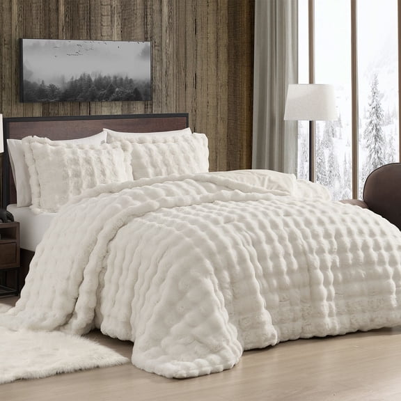 Alpine Cabin 3-Piece Bubble Fur Comforter Set, Assorted Sizes