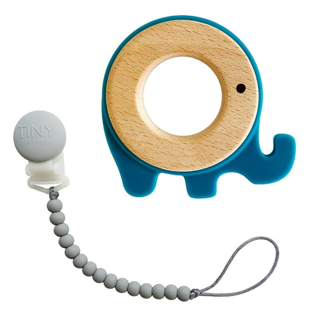 Tiny Teethers Designs, Baby Silicone and Beech Baby Teether and Pacifier Clip, Choose Color