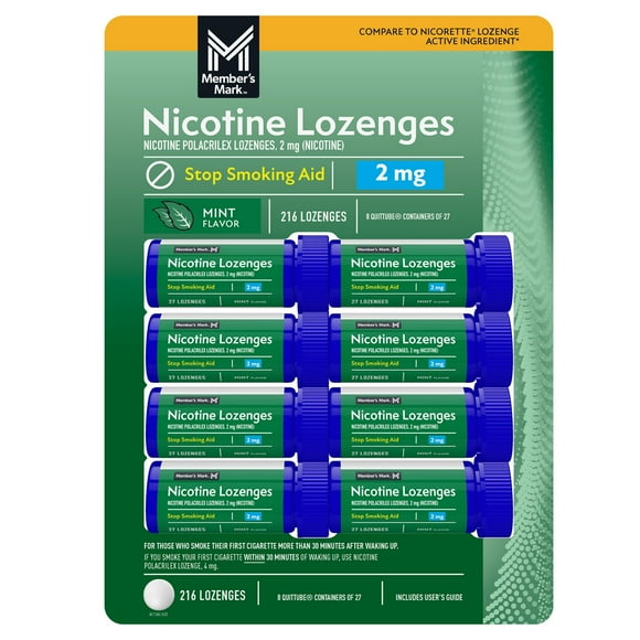 Member's Mark Nicotine Lozenge 2mg, Mint Flavor (27 ct., 8pk.)