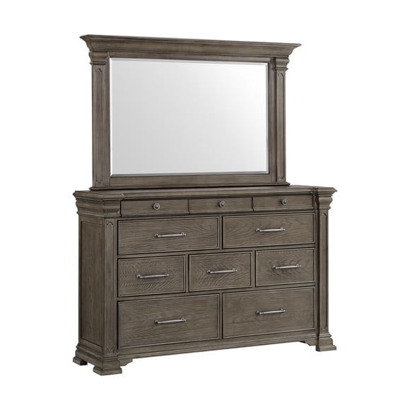 Society Den Paterson 10-Drawer Dresser and Mirror in Grey