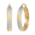 thumbnail image 2 of Two Tone Diamond Cut Round Hoop Earrings in 14K Gold, 2 of 4