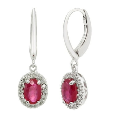 Oval Cut Genuine Gemstone and 0.16 CT. T.W. Diamond Dangle Earrings in 14K Gold
