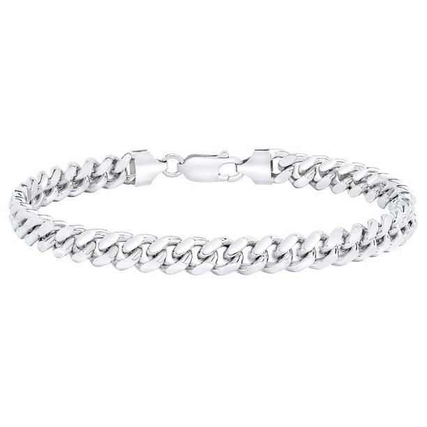 Polished Miami Cuban Chain Bracelet in Sterling Silver, 7mm