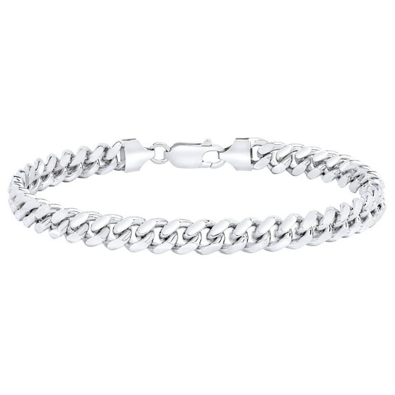 Polished Miami Cuban Chain Bracelet in Sterling Silver, 7mm