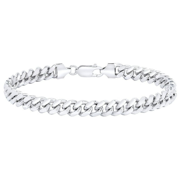Polished Miami Cuban Chain Bracelet in Sterling Silver, 7mm
