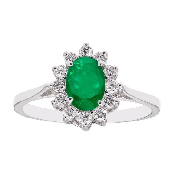 Oval Cut Gemstone & 0.23 CT. T.W. Diamond Halo Ring in 14K Gold