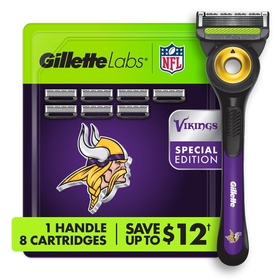 Gillette Labs Official Vikings Licensed Men's Razor, Handle + 8 Cartridges