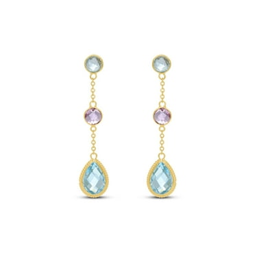 Round & Pear Cut Multi-Gemstone Earrings in 14K Gold