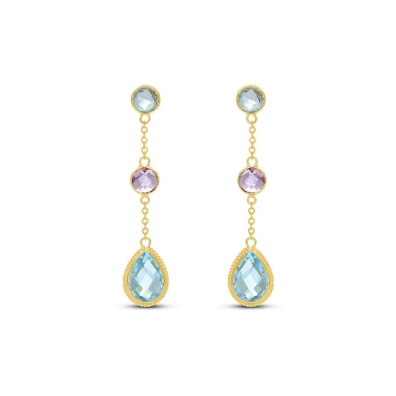 Round & Pear Cut Multi-Gemstone Earrings in 14K Gold
