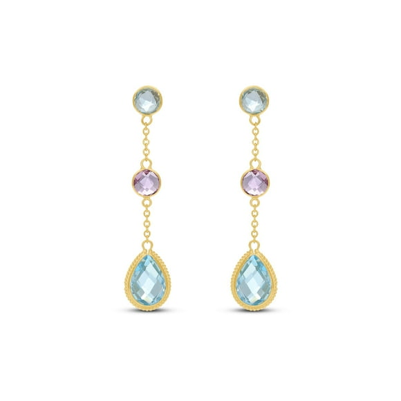 Round & Pear Cut Multi-Gemstone Earrings in 14K Gold