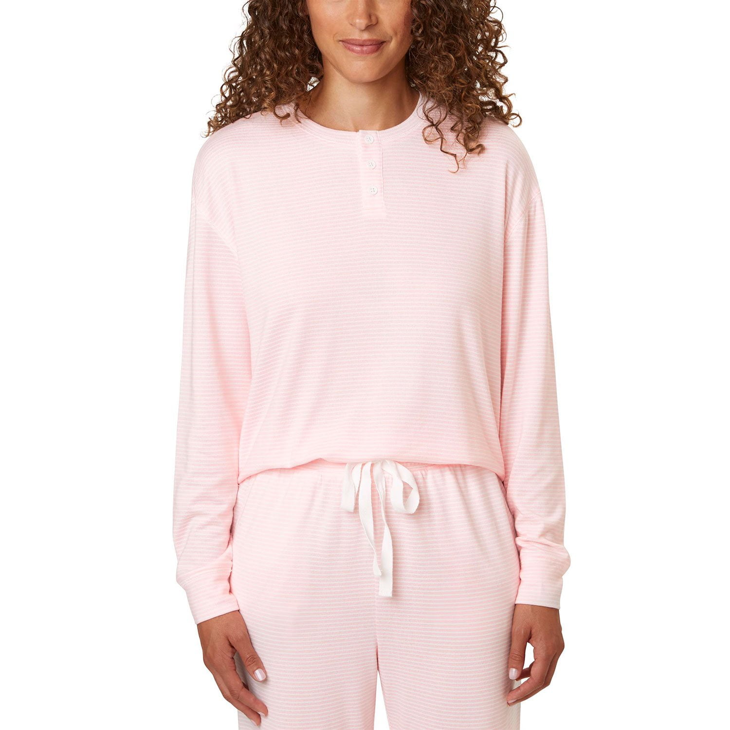 HUE Women's Textured Rib Henley Pajama Set - Cozy Long Sleeve Top & Jogger Pants With Pockets