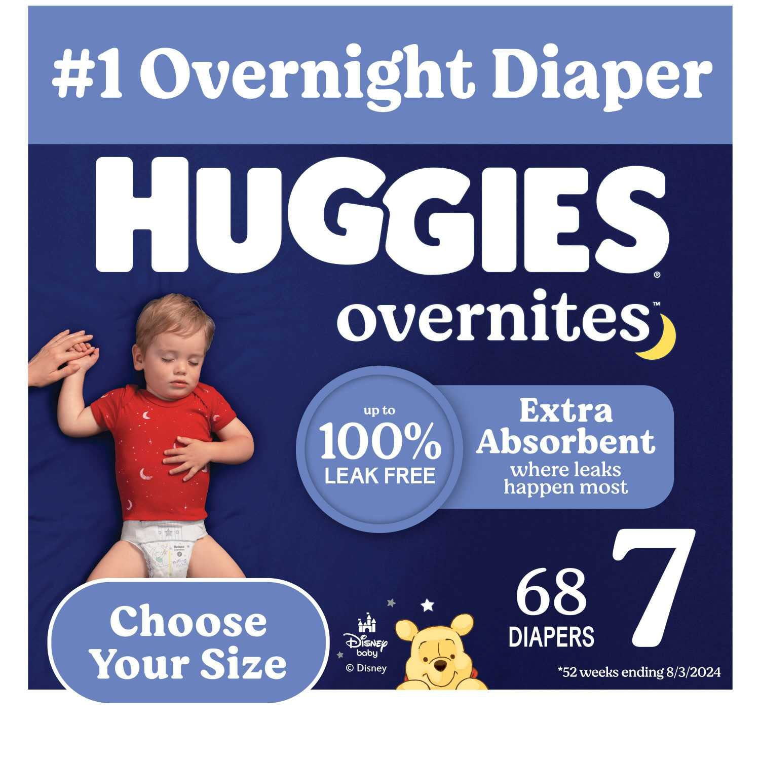 Huggies Overnites Nighttime Baby Diapers, Sizes 3-7