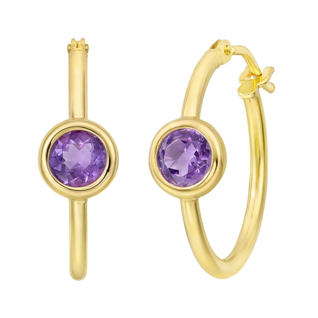 Round Bezel Set Hoop Earring in 14K Gold