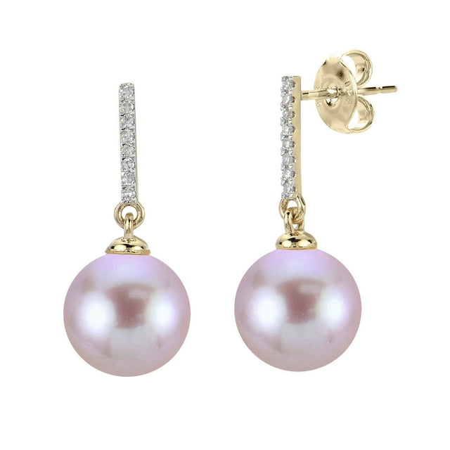 8-9mm Cultured Freshwater Pearl and Diamond (0.05 cttw) Drop Earrings in 14K Gold