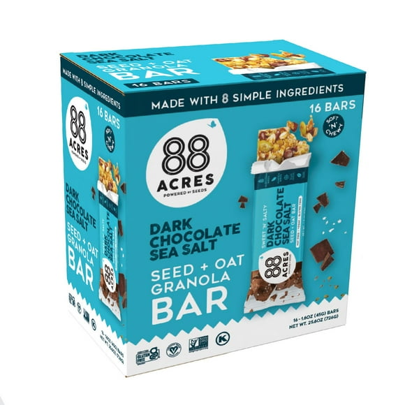 88 Acres Granola Bars, Dark Chocolate Sea Salt Seed+Oat, 16 pk.