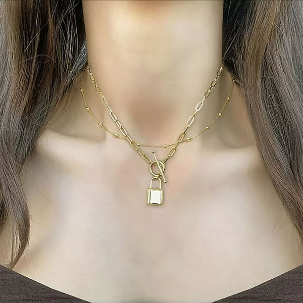 Padlock Toggle Paperclip Chain Pendant Necklace in 14K Gold