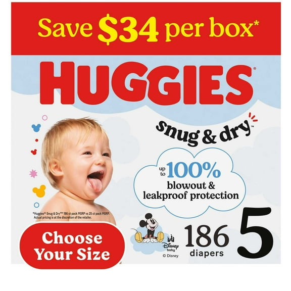 Huggies Snug & Dry Baby Diapers, Sizes 3-8