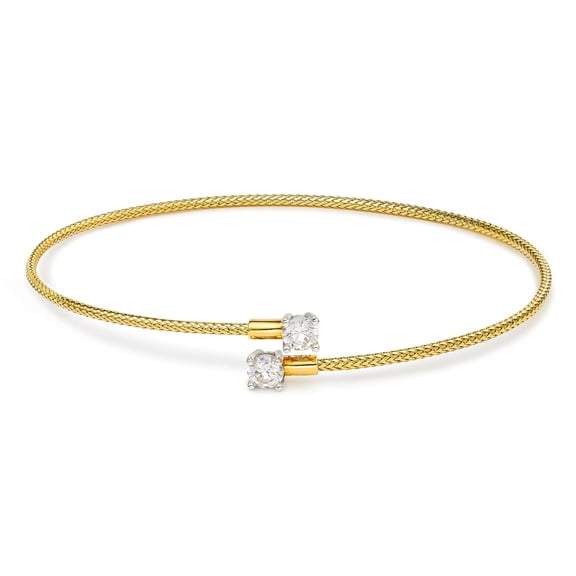 Lab Created White Sapphire Bypass Flex Bangle Bracelet in 14K Gold