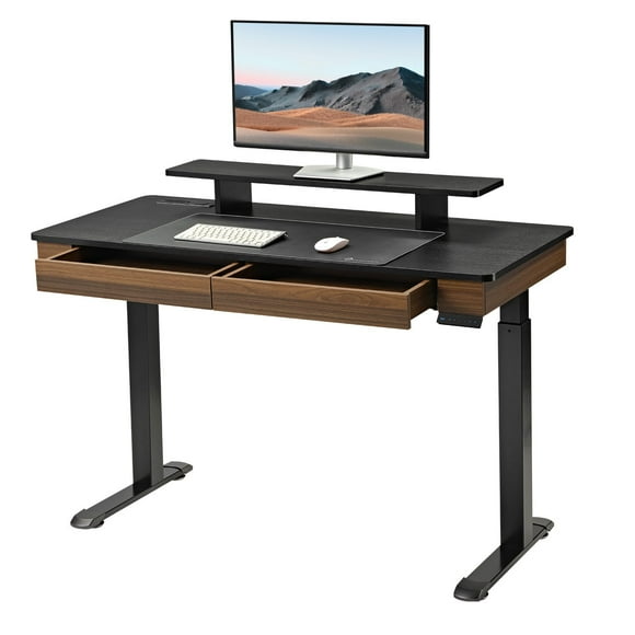 55" Standing Desk with Drawers, Wood Finish