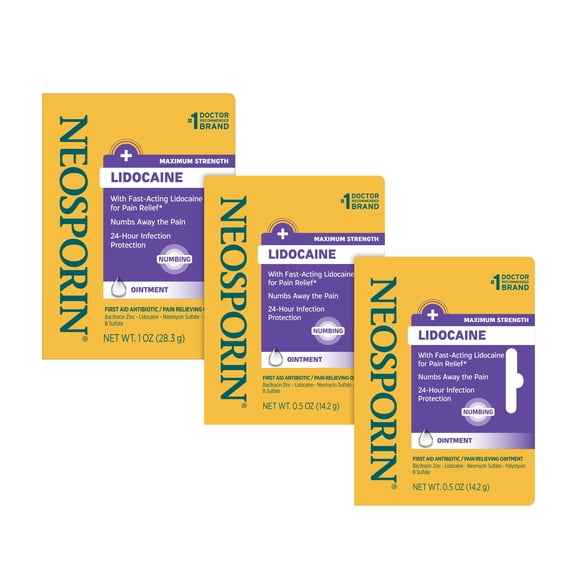Neosporin + Lidocaine Pain Relief Triple Antibiotic Ointment, 1 oz +(2).5oz.